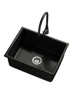 Welba Kitchen Sink Basin Granite Stonk with Mixer Tap Faucet 59cmx45cm Black