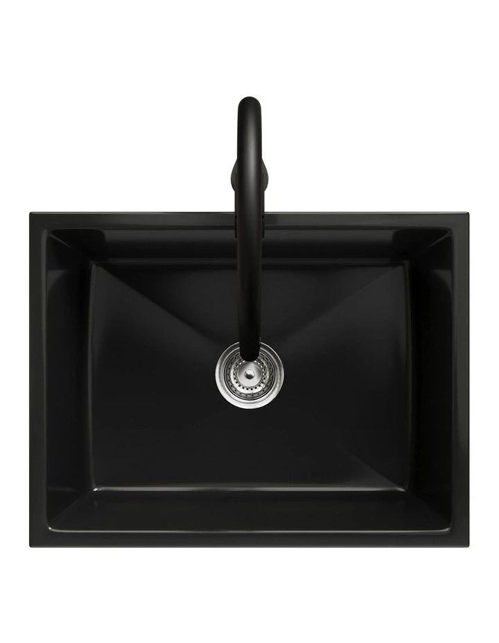 Welba Kitchen Sink Basin Granite Stonk with Mixer Tap Faucet 59cmx45cm Black image 2