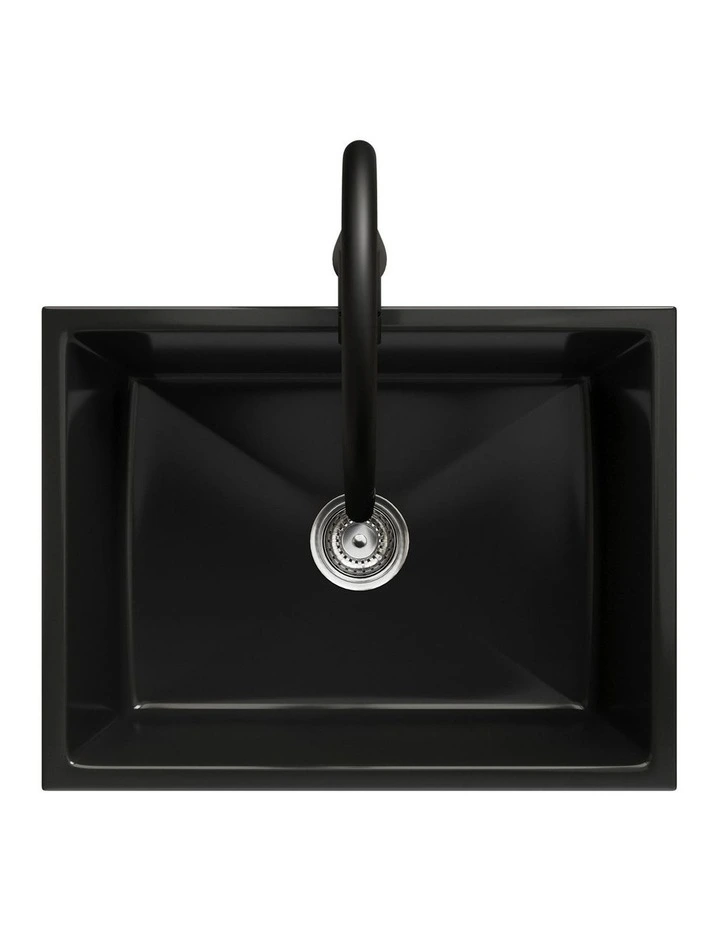 Welba Kitchen Sink Basin Granite Stonk with Mixer Tap Faucet 59cmx45cm Black image 5