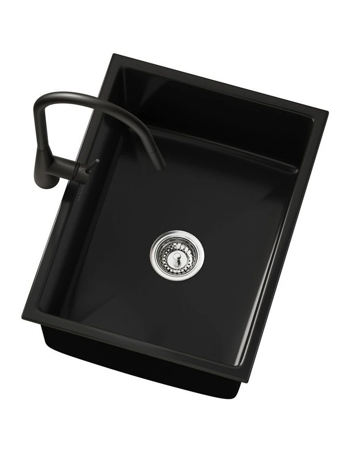Welba Kitchen Sink Basin Granite Stonk with Mixer Tap Faucet 59cmx45cm Black image 6