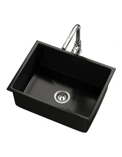 Welba Kitchen Sink with Mixer Tap Granite Stonk Single Bowl 59cmx45cm Black