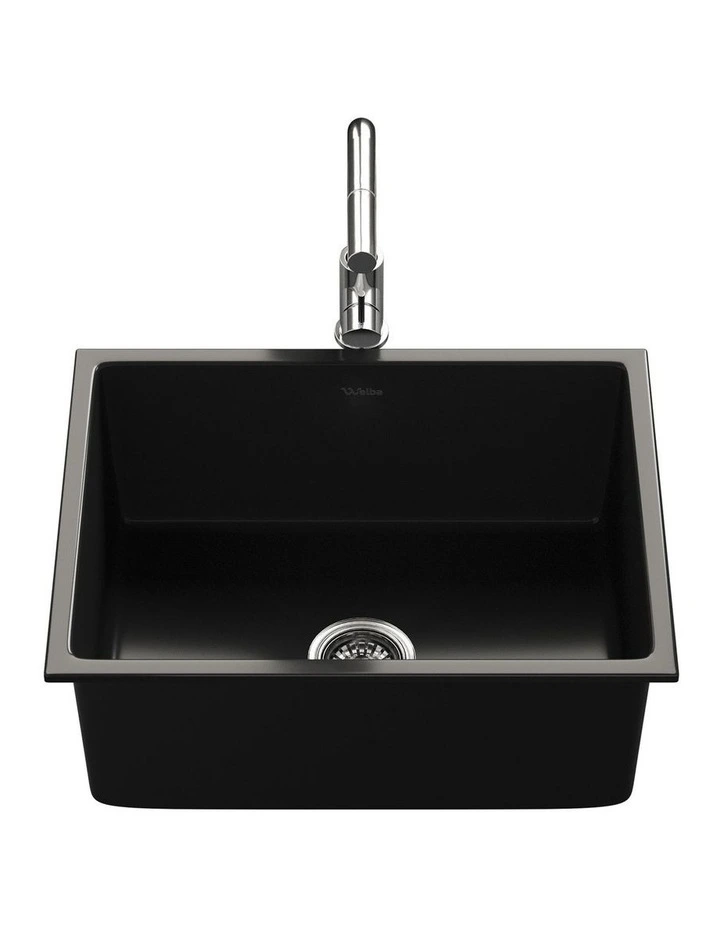 Welba Kitchen Sink with Mixer Tap Granite Stonk Single Bowl 59cmx45cm Black image 5