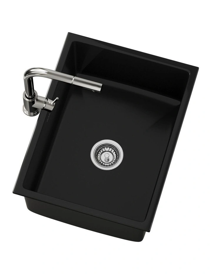 Welba Kitchen Sink with Mixer Tap Granite Stonk Single Bowl 59cmx45cm Black image 6