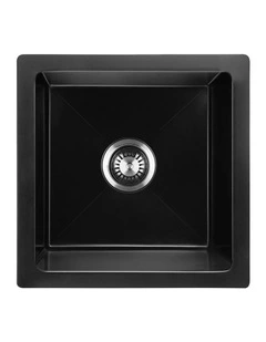 Welba Kitchen Sink Granite Stone Sink Laundry Basin Single Bowl 45cmx45cm Black