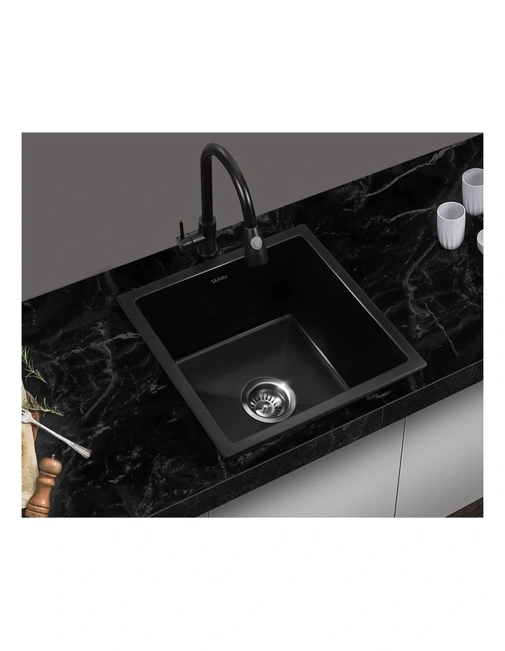 Welba Kitchen Sink Granite Stone Sink Laundry Basin Single Bowl 45cmx45cm Black image 5