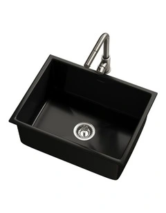 Welba Kitchen Sink with Mixer Tap Faucet Basin Granite Stonk 59cmx45cm Black