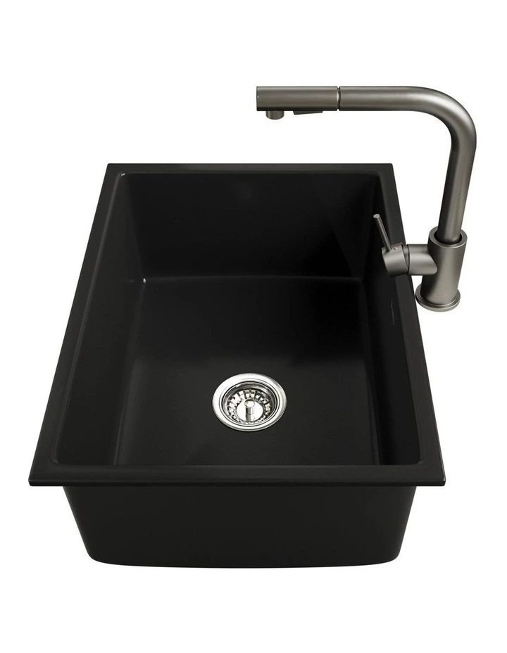 Welba Kitchen Sink with Mixer Tap Faucet Basin Granite Stonk 59cmx45cm Black image 7
