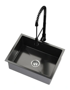 Welba Kitchen Sink 60X45CM With Pull Out Mixer Tap Stainless Steel Basin Black