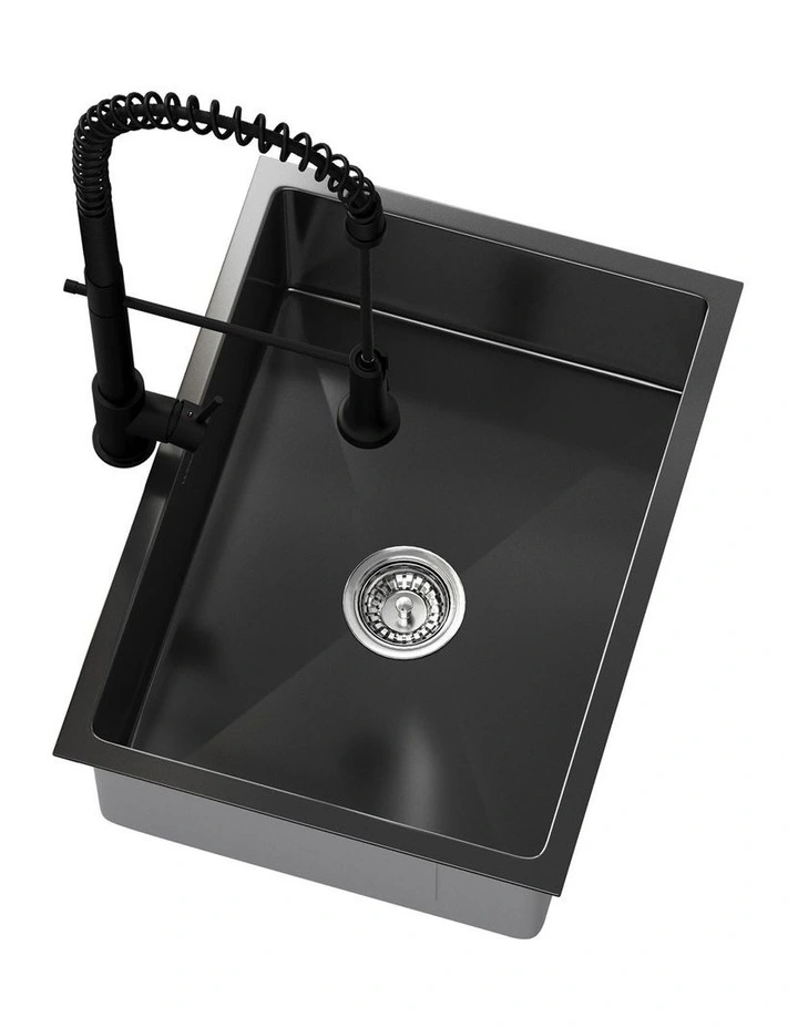 Welba Kitchen Sink 60X45CM With Pull Out Mixer Tap Stainless Steel Basin Black image 6