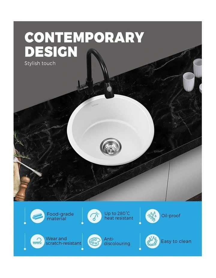 Welba Kitchen Sink Basin Granite Stone Laundry Single Bowl 430x430mm W image 5