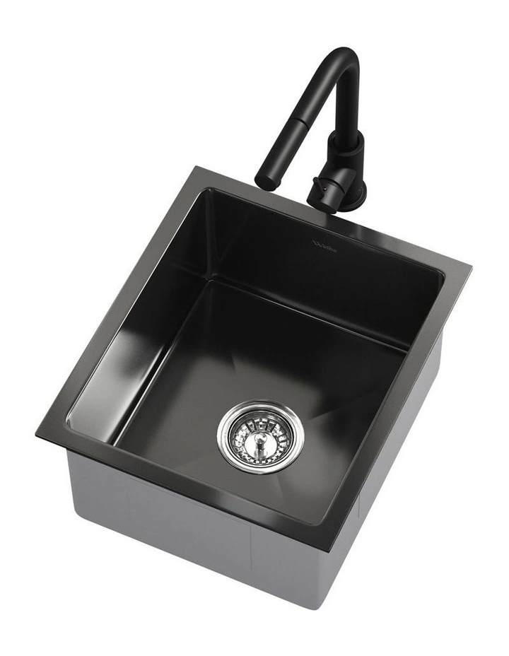 Welba Kitchen Sink 44X38CM With Pull Out Mixer Tap Stainless Steel Basin Black image 1