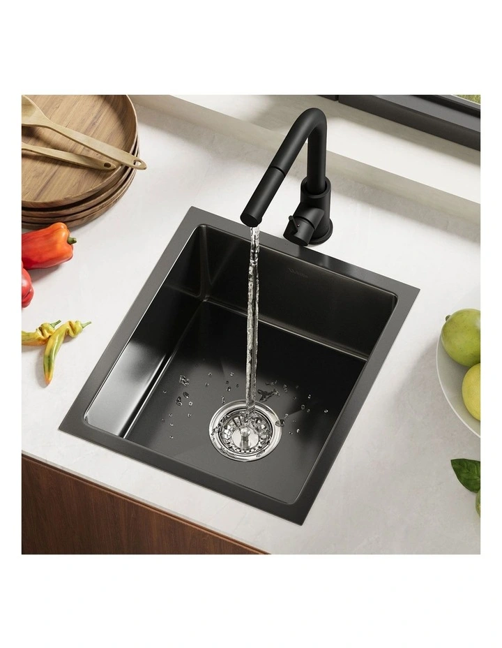 Welba Kitchen Sink 44X38CM With Pull Out Mixer Tap Stainless Steel Basin Black image 4