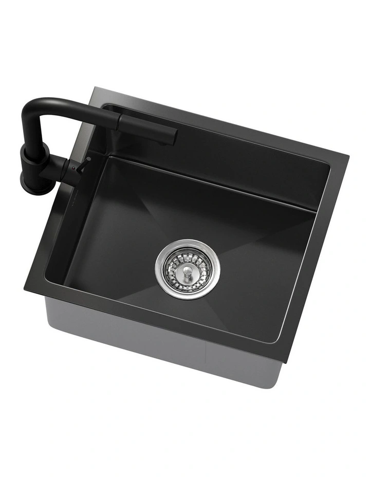 Welba Kitchen Sink 44X38CM With Pull Out Mixer Tap Stainless Steel Basin Black image 6