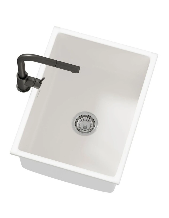 Welba Kitchen Sink with Mixer Tap Faucet Basin Granite Stonk 59cmx45cm White image 6