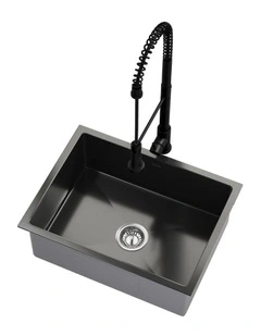 Welba Kitchen Sink 58X44CM With Pull Out Mixer Tap Stainless Steel Basin Black