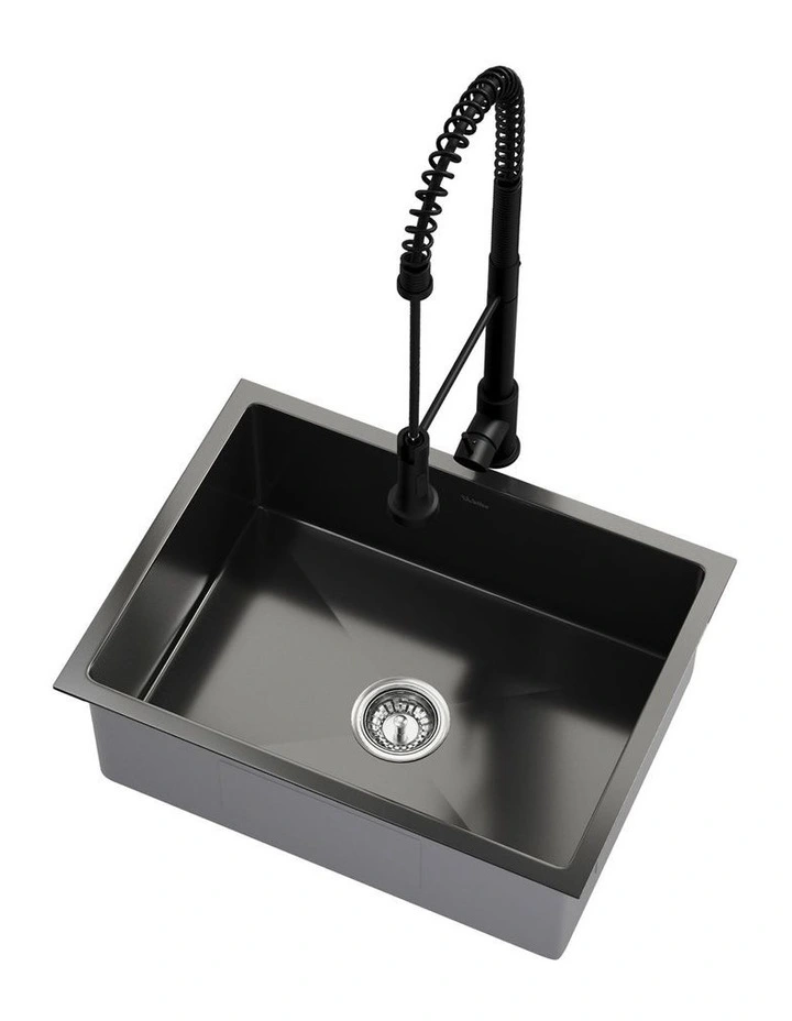 Welba Kitchen Sink 58X44CM With Pull Out Mixer Tap Stainless Steel Basin Black image 1