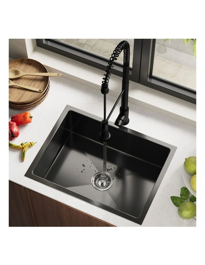 Welba Kitchen Sink 58X44CM With Pull Out Mixer Tap Stainless Steel Basin Black image 4