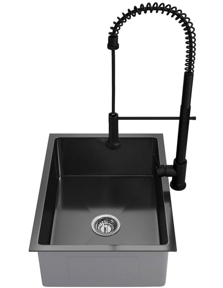 Welba Kitchen Sink 58X44CM With Pull Out Mixer Tap Stainless Steel Basin Black image 7