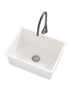 Welba Kitchen Sink with Mixer Tap 59cmx45cm Granite Stonk Single Bowl White