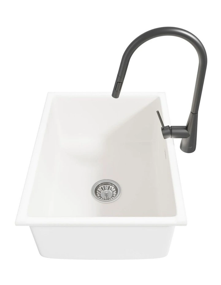 Welba Kitchen Sink with Mixer Tap 59cmx45cm Granite Stonk Single Bowl White image 7