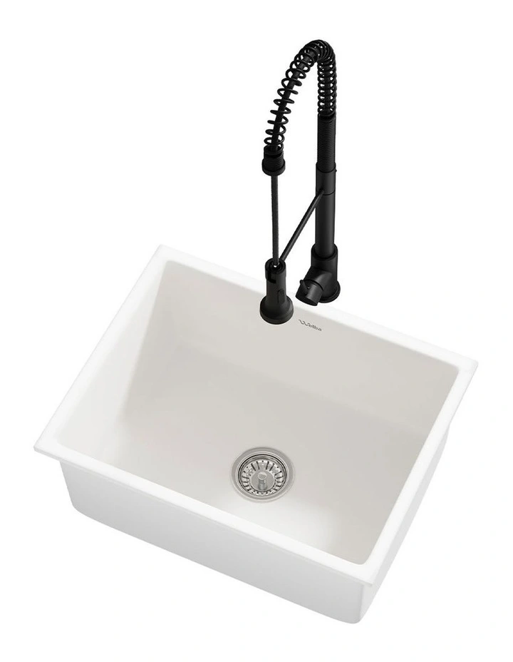 Welba Kitchen Sink Granite Stone Single Bowl with Mixer Tap 59cmx45cm White image 1