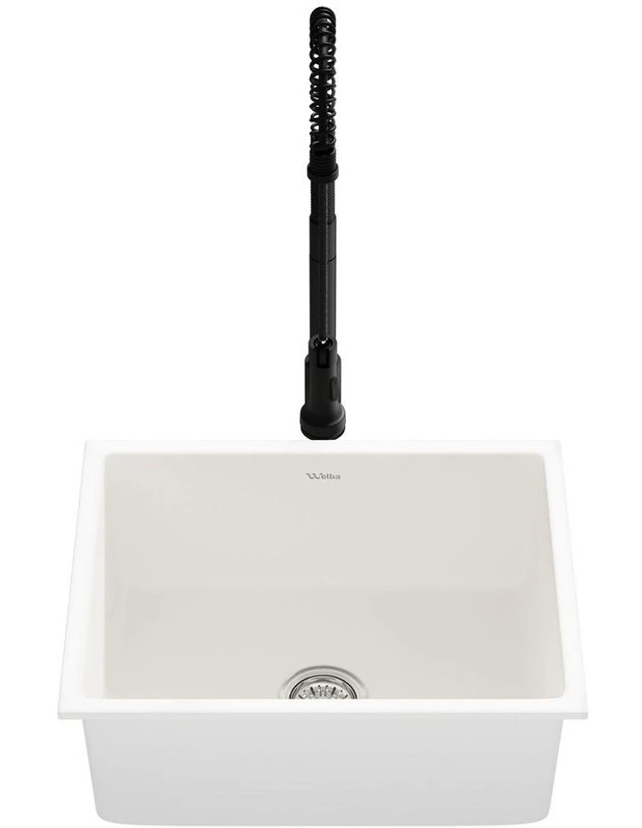Welba Kitchen Sink Granite Stone Single Bowl with Mixer Tap 59cmx45cm White image 2