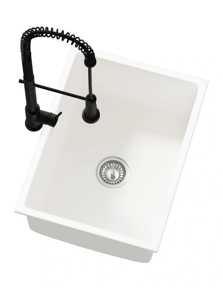 Welba Kitchen Sink Granite Stone Single Bowl with Mixer Tap 59cmx45cm White image 6
