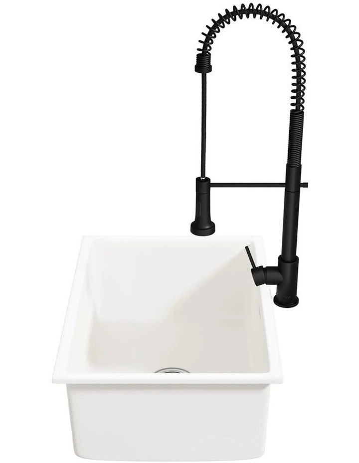 Welba Kitchen Sink Granite Stone Single Bowl with Mixer Tap 59cmx45cm White image 7