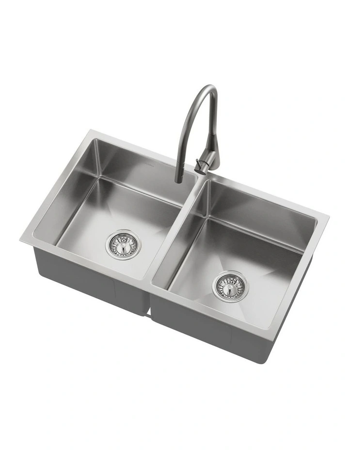 Welba Kitchen Sink 76X44CM With Pull Out Mixer Tap Stainless Steel Double Bowl image 1