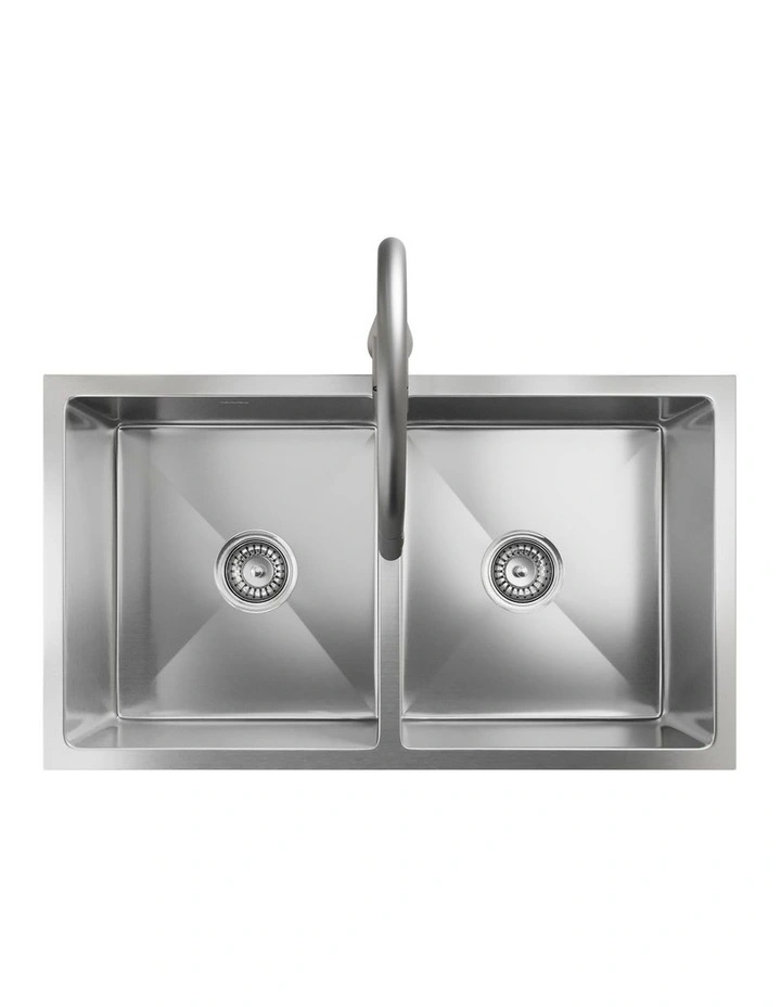 Welba Kitchen Sink 76X44CM With Pull Out Mixer Tap Stainless Steel Double Bowl image 2