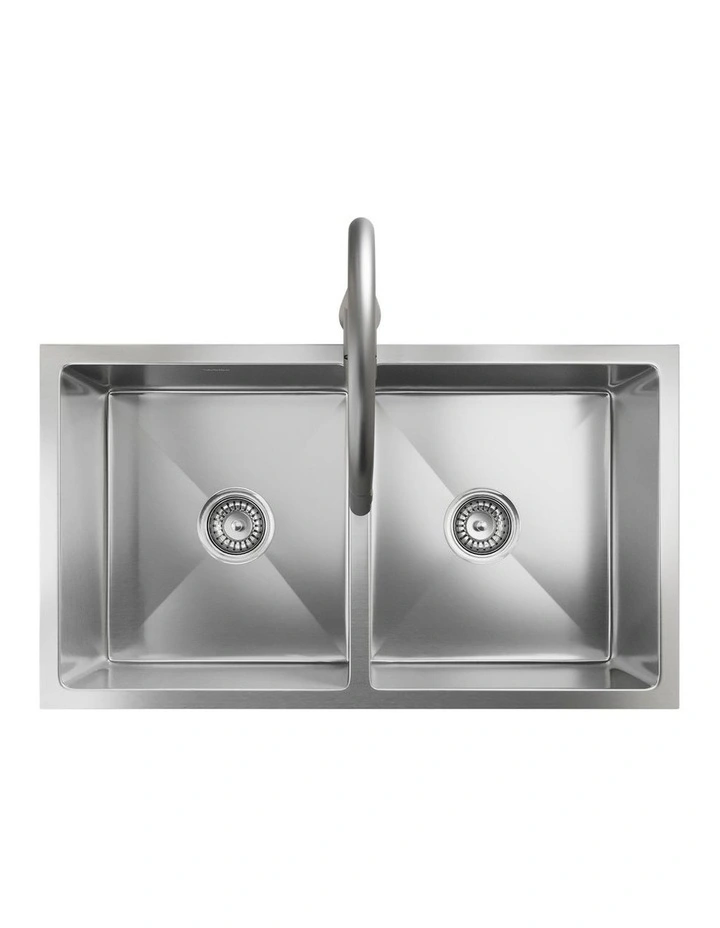 Welba Kitchen Sink 76X44CM With Pull Out Mixer Tap Stainless Steel Double Bowl image 5