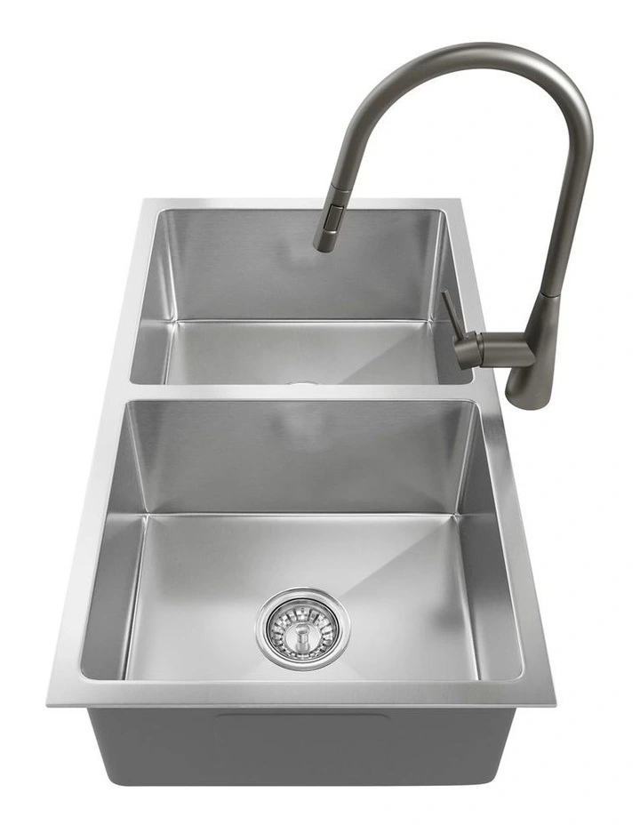 Welba Kitchen Sink 76X44CM With Pull Out Mixer Tap Stainless Steel Double Bowl image 7