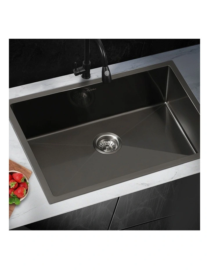 Welba Kitchen Sink 70X45CM Stainless Steel Single Bowl Basin With Waste Black image 4