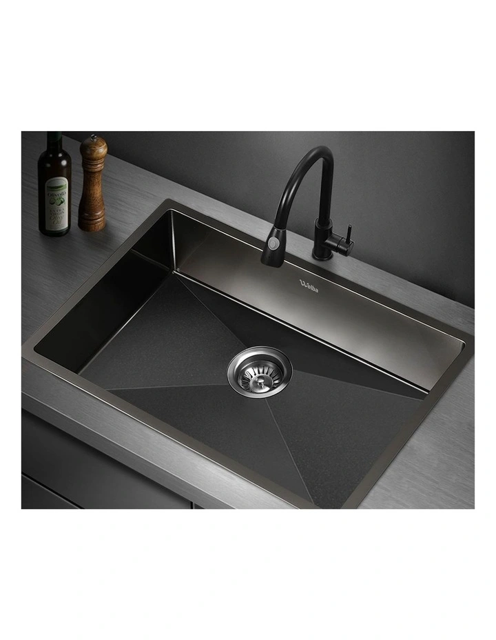 Welba Kitchen Sink 70X45CM Stainless Steel Single Bowl Basin With Waste Black image 5