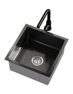 Welba Kitchen Sink 44X44CM With Pull Out Mixer Tap Stainless Steel Basin Black