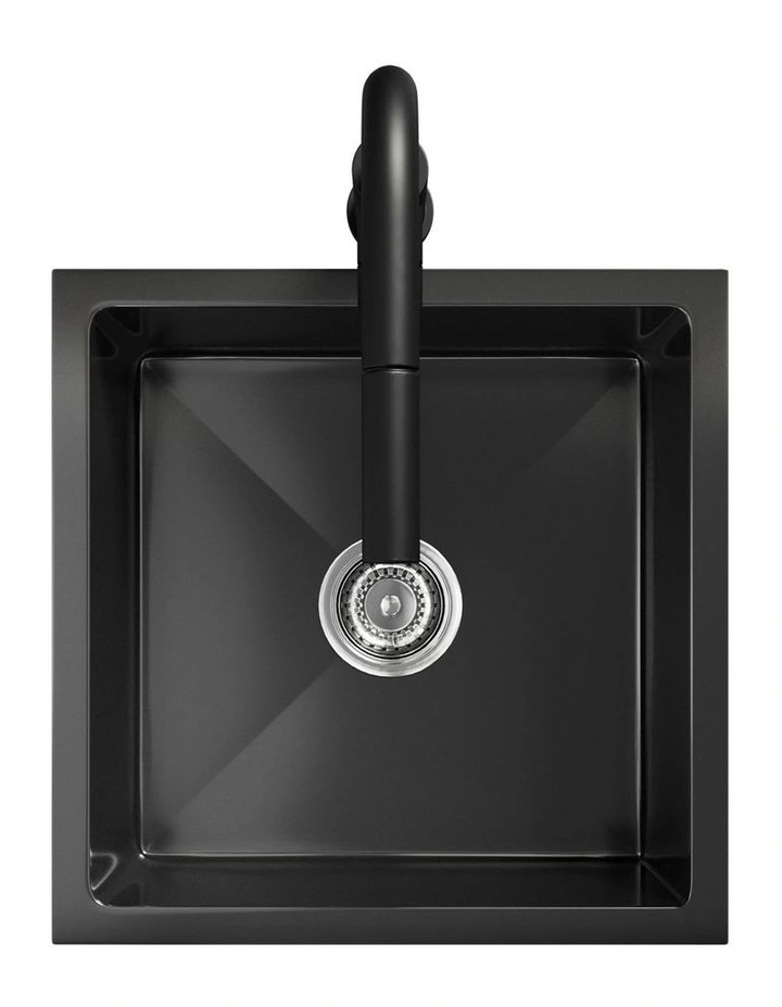 Welba Kitchen Sink 44X44CM With Pull Out Mixer Tap Stainless Steel Basin Black image 2