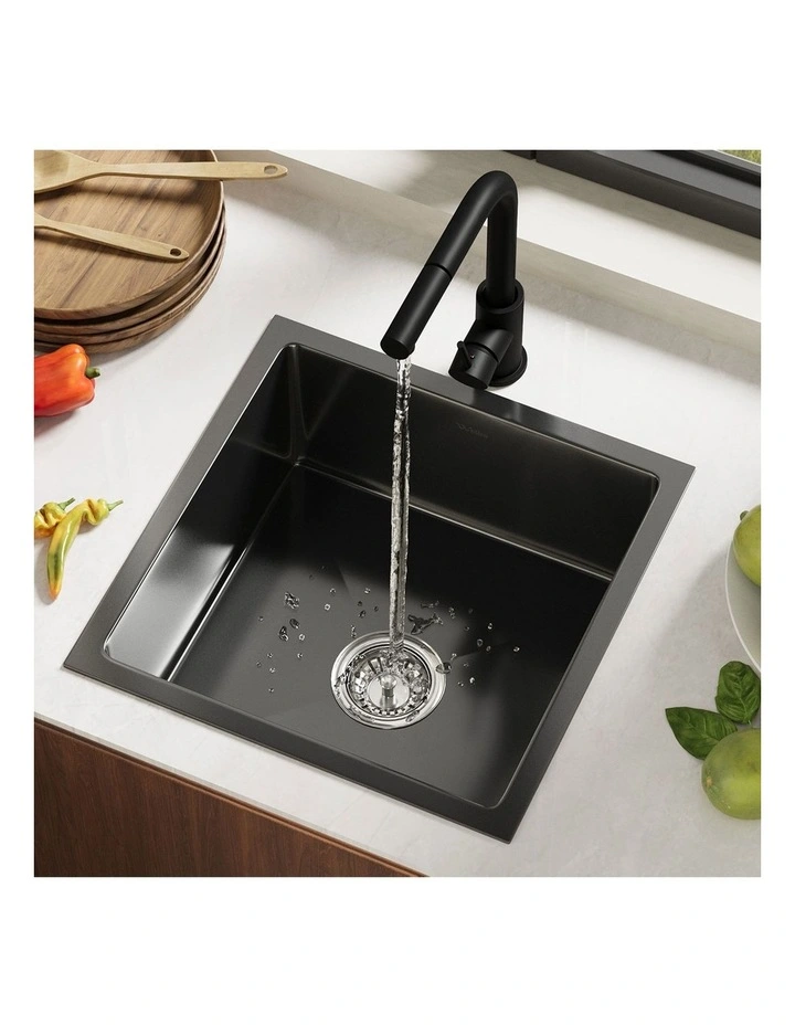 Welba Kitchen Sink 44X44CM With Pull Out Mixer Tap Stainless Steel Basin Black image 4