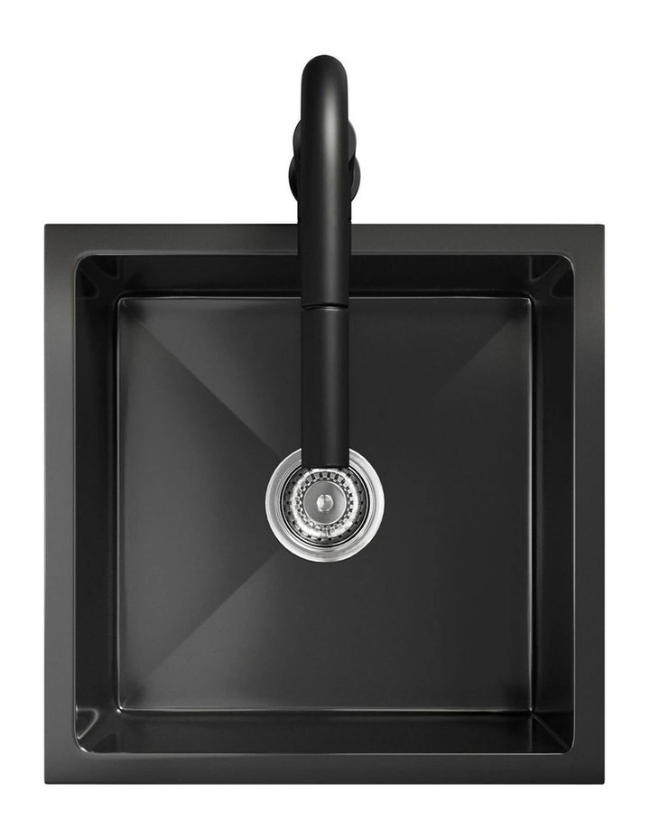 Welba Kitchen Sink 44X44CM With Pull Out Mixer Tap Stainless Steel Basin Black image 5