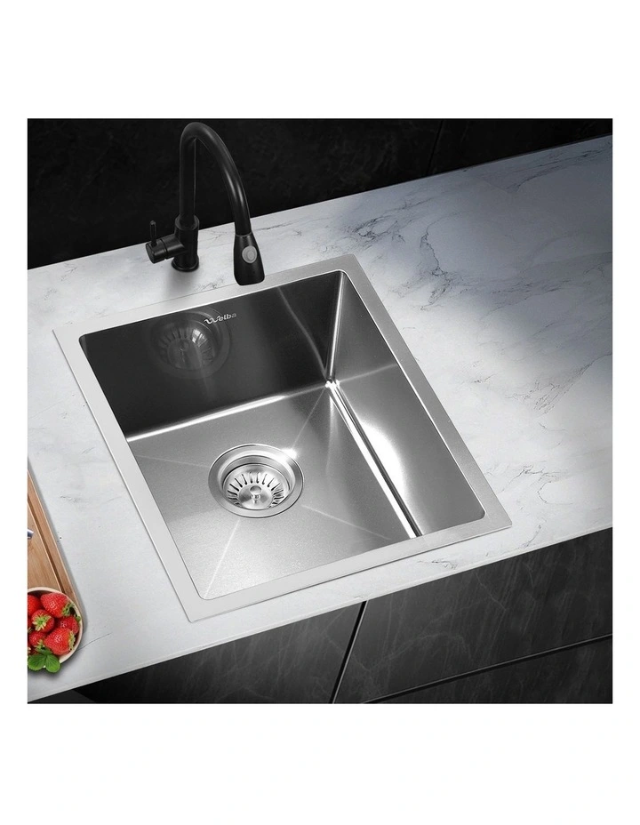Welba Kitchen Sink 38X44CM Stainless Steel Single Bowl Basin With Waste Silver image 4