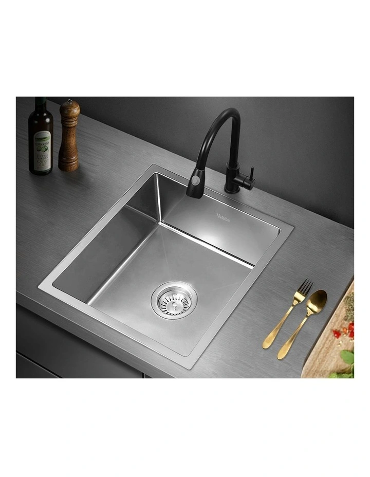 Welba Kitchen Sink 38X44CM Stainless Steel Single Bowl Basin With Waste Silver image 5