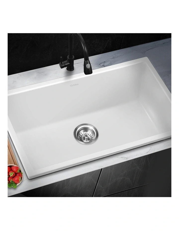 Welba Kitchen Sink 70x45cm Granite Stone Sink Laundry Basin Single Bowl White image 4
