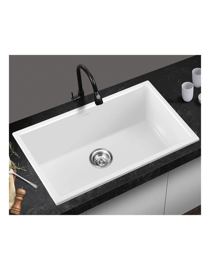 Welba Kitchen Sink 70x45cm Granite Stone Sink Laundry Basin Single Bowl White image 5