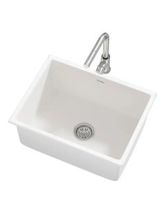 Welba Kitchen Sink with Mixer Tap Granite Stonk Single Bowl 59cmx45cm White