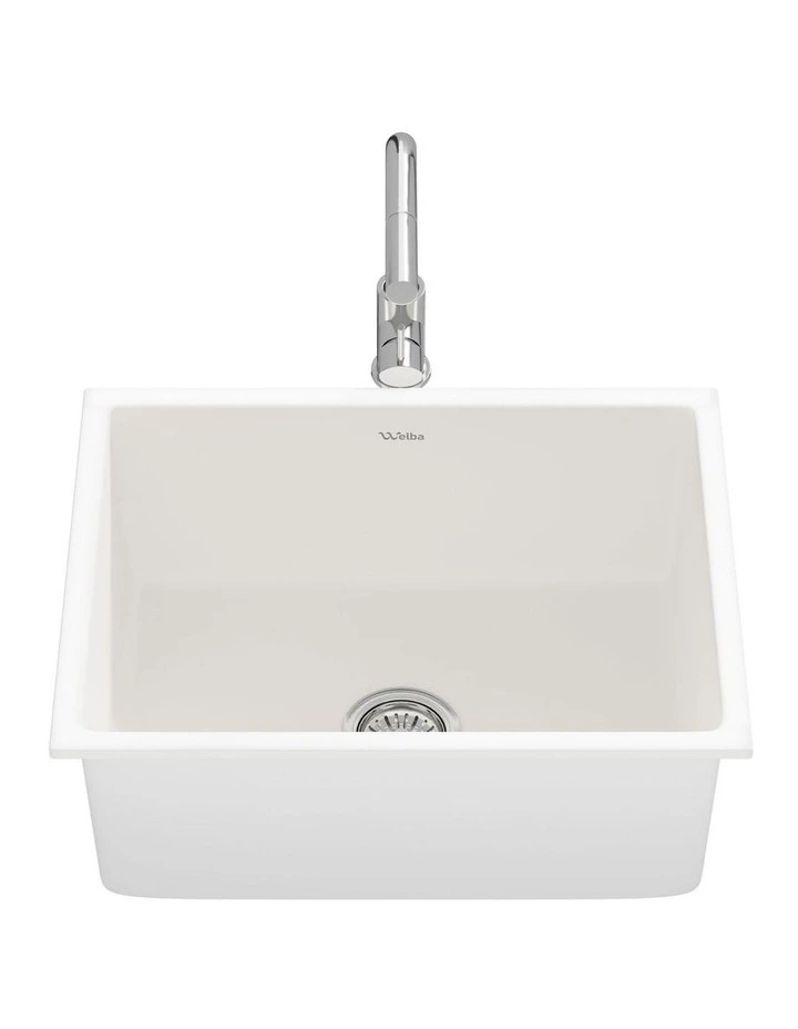 Welba Kitchen Sink with Mixer Tap Granite Stonk Single Bowl 59cmx45cm White image 2