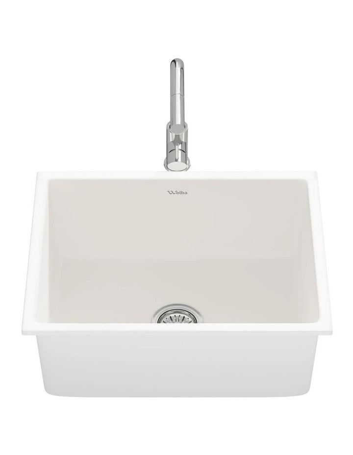 Welba Kitchen Sink with Mixer Tap Granite Stonk Single Bowl 59cmx45cm White image 5