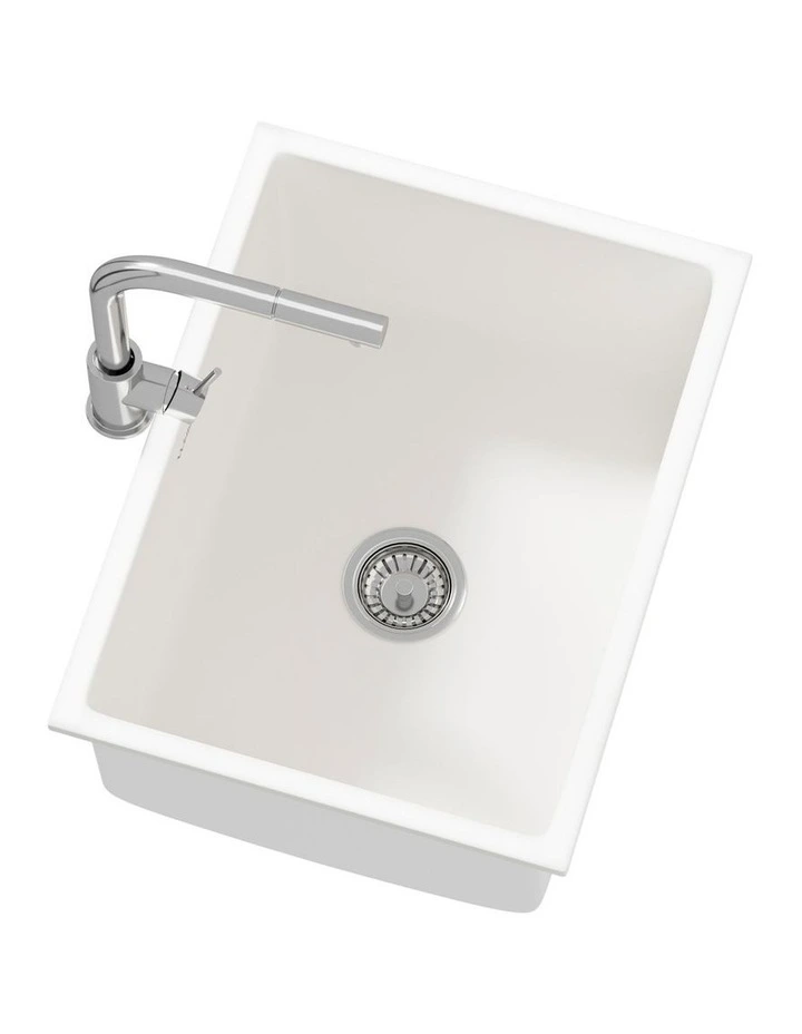 Welba Kitchen Sink with Mixer Tap Granite Stonk Single Bowl 59cmx45cm White image 6