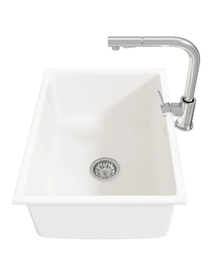 Welba Kitchen Sink with Mixer Tap Granite Stonk Single Bowl 59cmx45cm White image 7