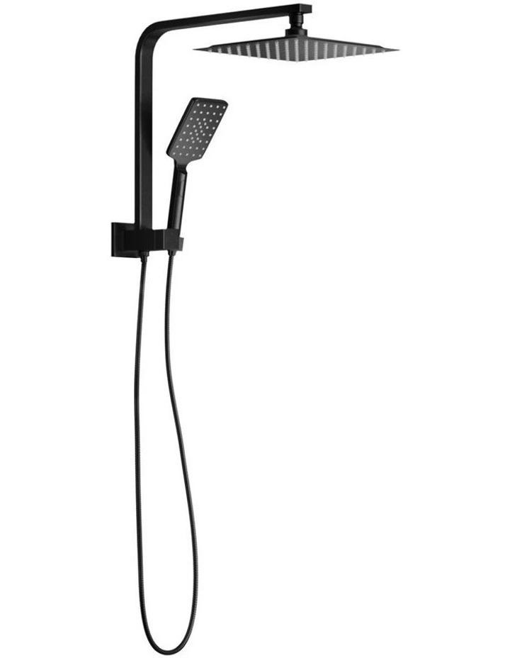 WELS 10 Rain Shower Head Set Square 3-Mode Handheld Shower Gooseneck Black image 1