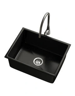 Welba Kitchen Sink with Mixer Tap 59cmx45cm Granite Stonk Single Bowl Black