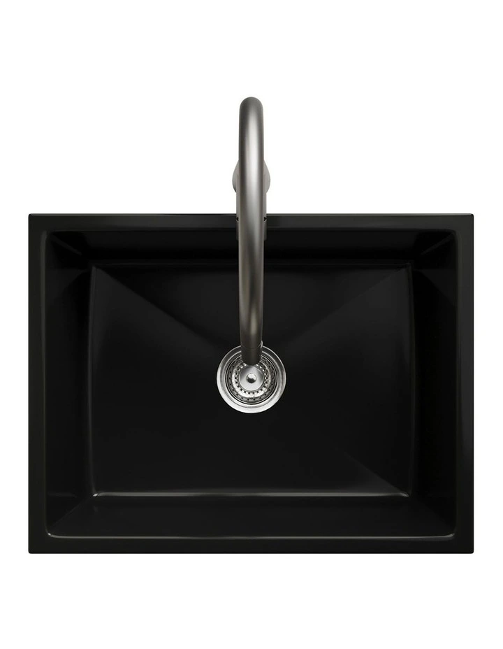 Welba Kitchen Sink with Mixer Tap 59cmx45cm Granite Stonk Single Bowl Black image 2